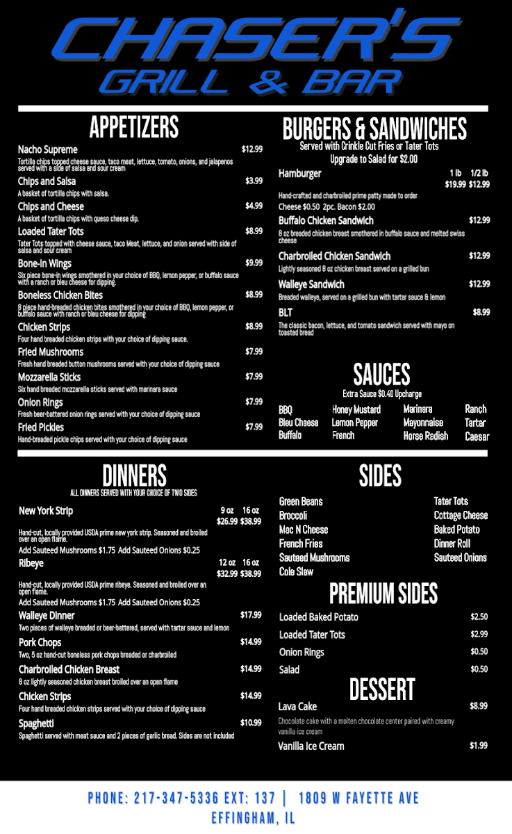 Chaser's Grill & Bar Menu - Image 1
